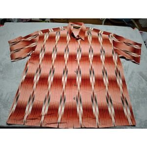 Manzini Shirt Men 3X Peach/Brown Stripe Exotic Evening Short Sleeve Holiday
